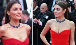 Hande Erçel, kırmızı elbisesi ve gösterişli takılarıyla Cannes'ta!