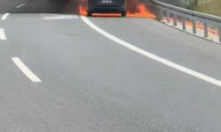 Kuzey Marmara Otoyolu'nda ticari araç alev alev yandı