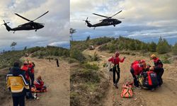 Nazilli’de uçuruma düşen motosiklet sürücüsü helikopterle kurtarıldı