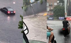 Beklenen yağmur İstanbul'da etkisini gösterdi! Cadde ve sokaklar göle döndü, araçlar yolda kaldı