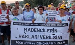 Foça'da madencilere destek tutuklanan sendikacılara özgürlük eylemi