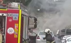 Hastane otoparkında korkutan anlar! Otomobil alevlere teslim oldu