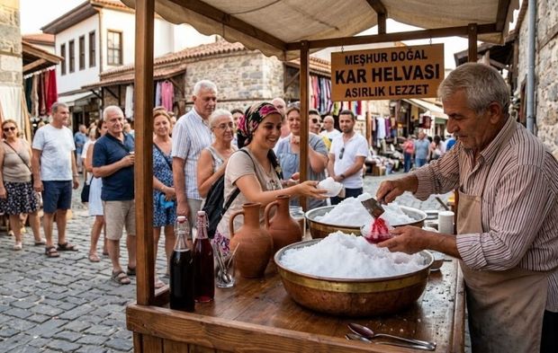 Bir kaşığı bile serinletiyor! Dağlardan toplanan kar yazın lezzete dönüşüyor!