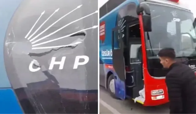 Siyasetin kirli yüzü… CHP’nin seçim otobüsüne taşlı saldırı!