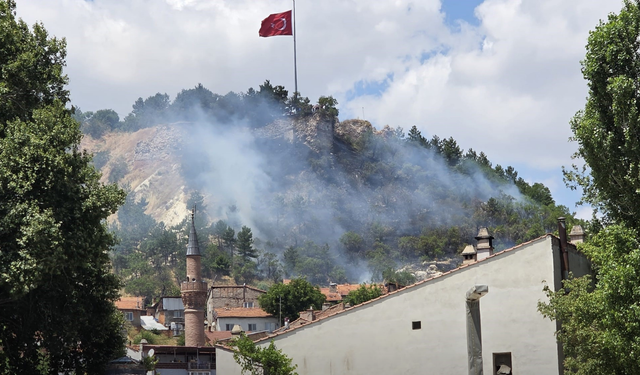 Yoğun duman gökyüzünü kapladı! Hisar Kalesi çevresinde korkutan yangın