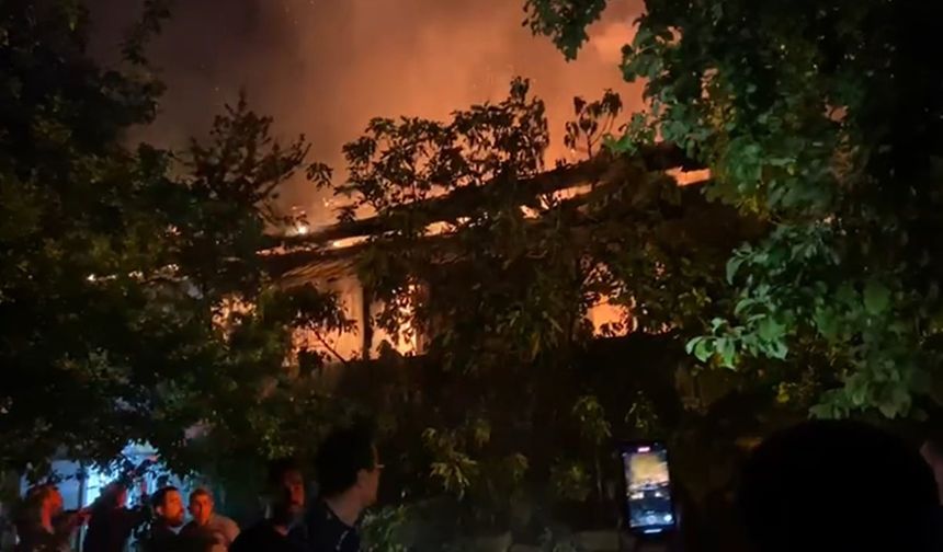 Yangın tüpü patladı, 2 ahşap bina alev alev yandı