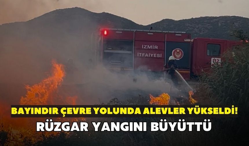 Bayındır çevre yolunda alevler yükseldi! Rüzgar yangını büyüttü