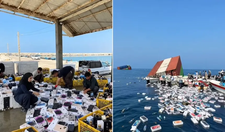 Denizde balık değil, iPhone ve parfüm topladılar! Hürmüz Boğazı'nda batan geminin ardından inanılmaz görüntüler