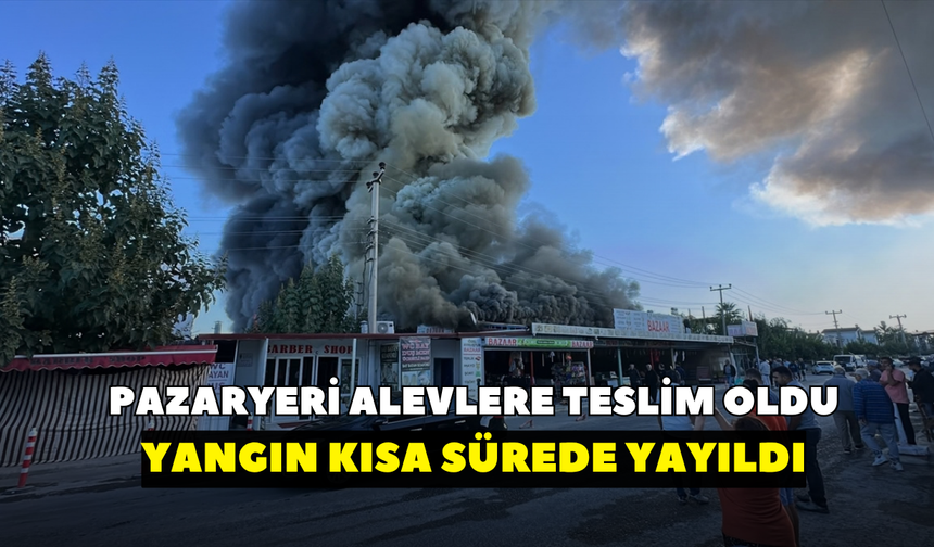 Pazaryeri alevlere teslim oldu! Yangın kısa sürede yayıldı