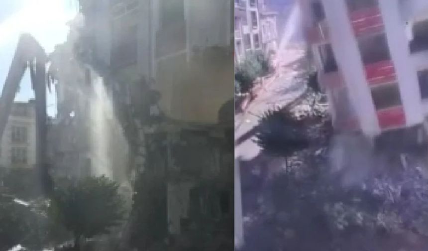 Yıkım sırasında korkutan anlar: 7 katlı bina bir anda çöktü