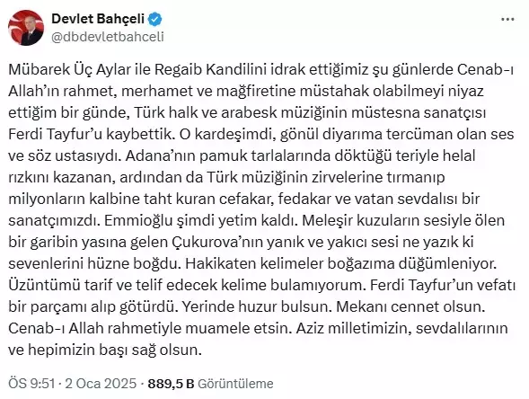 Devlet Bahceliden Duygusal Mesaj Ferdi Tayfur Icin Adanada Yapilan Muze 3 Gun Sonra Acilacakt