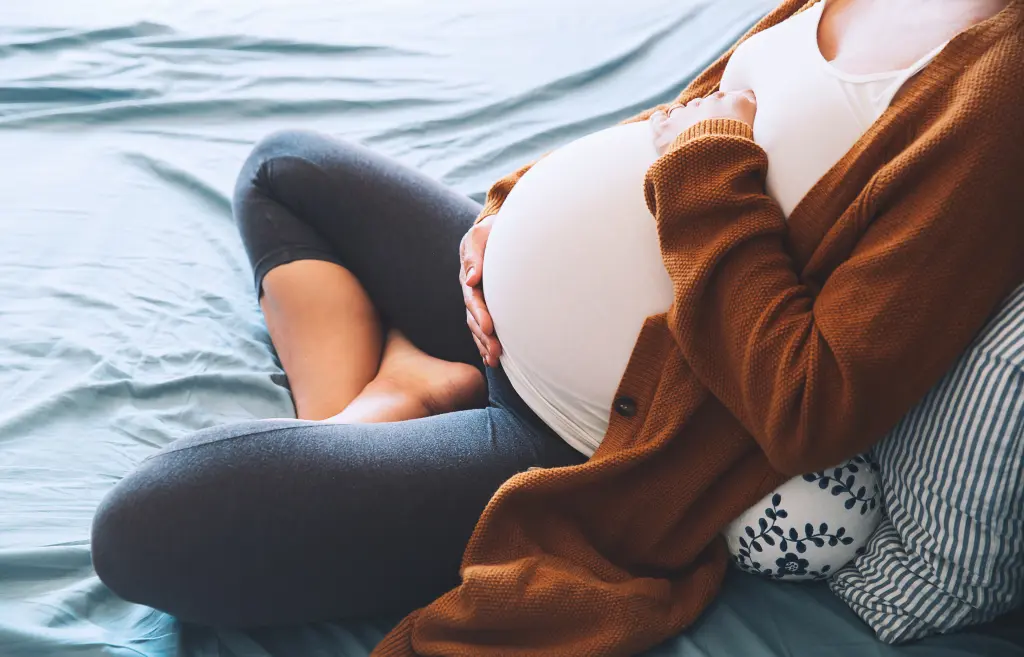 Beautiful Pregnant Woman Sitting Bed 11749651