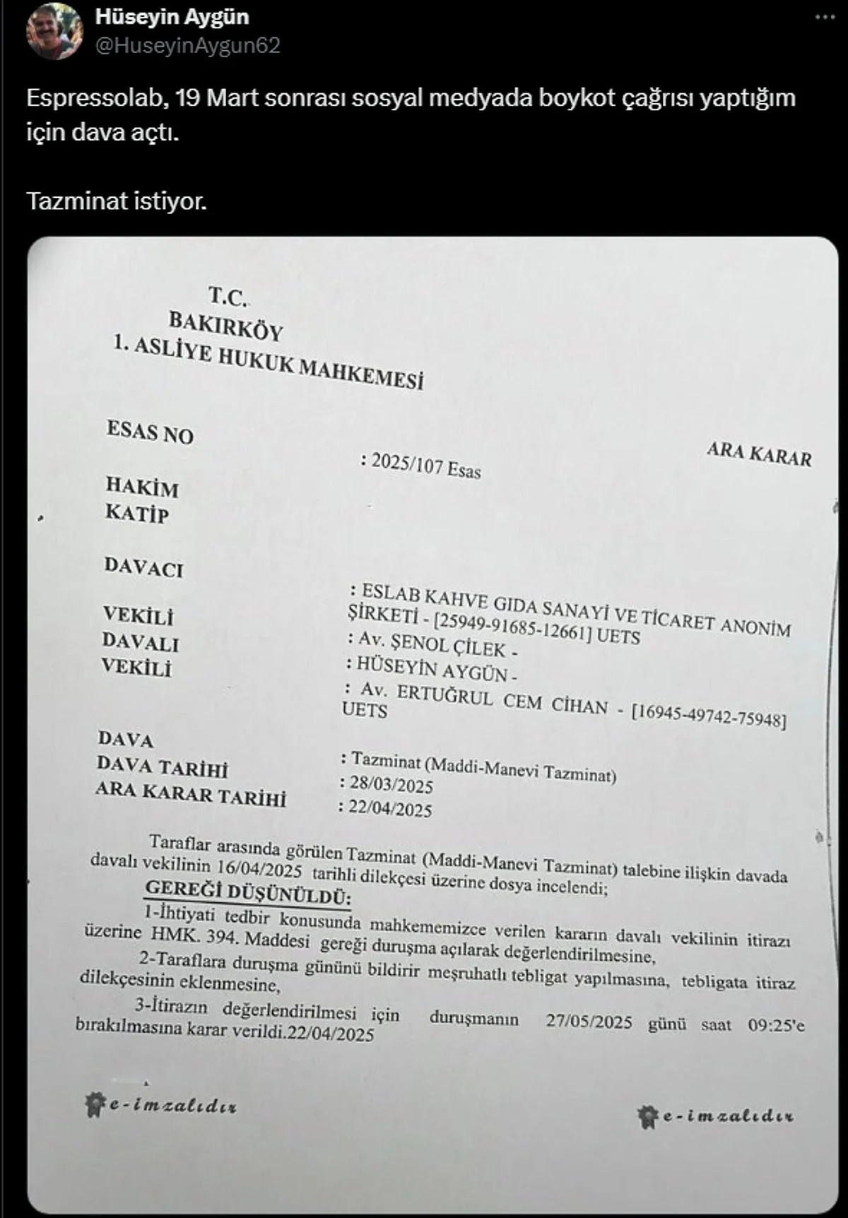 Espressolab Boykot Dava