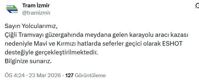 İzmir'de Tramvay Yolunda Kaza Çiğli Tramvayı’nda Bu Yöne Giden Seferler Iptal