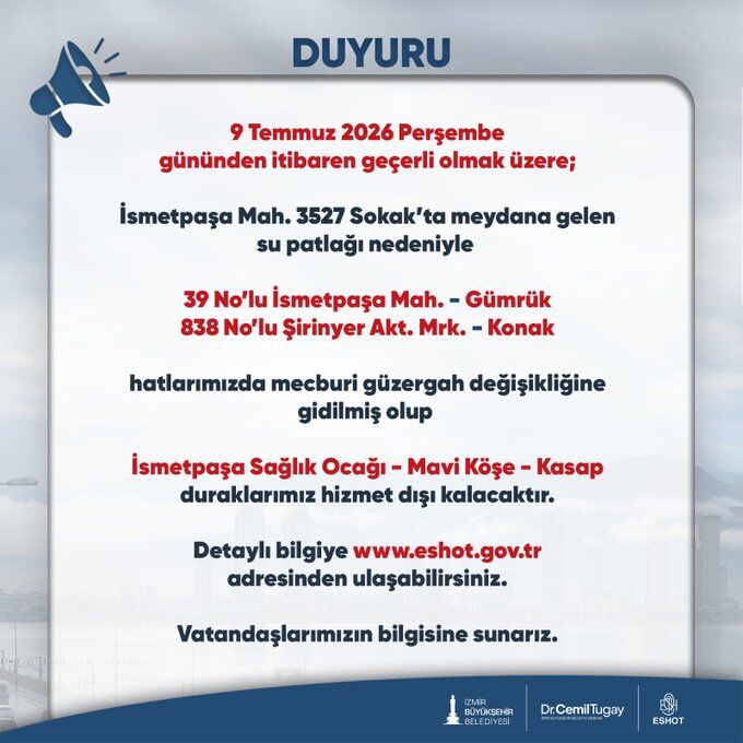 Eshot'tan Zorunlu Güzergah Değişikliği! O Duraklar Geçici Olarak Hizmet Dışı Kaldı