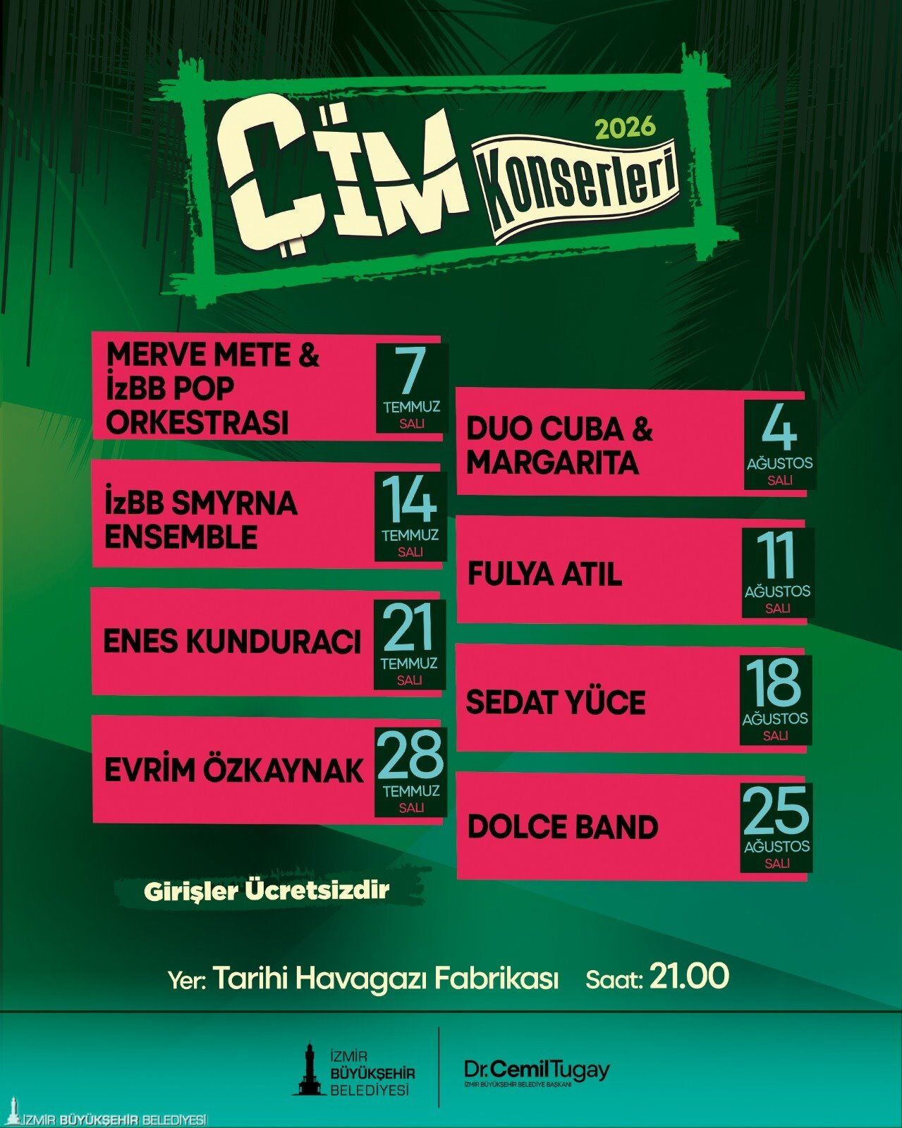 İzmir'de Ücretsiz Çim Konserleri Başlıyor! Yaz Boyunca Sürecek İşte Sekiz Haftalık Program