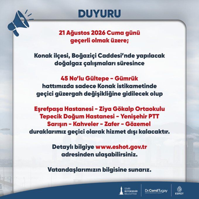 Konak'ta Bu Hattı Kullanacaklar Dikkat! Eshot Duyurdu 7 Durak Hizmet Dışı Kalacak