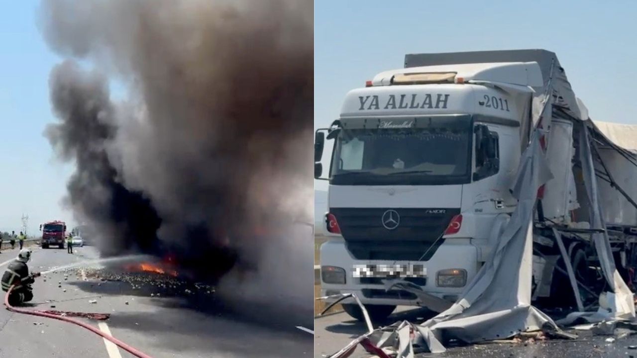 Otoyolda Feci Çarpışma! Kamyon Alev Aldı, 1 Kişi Hayatını Kaybetti (2)
